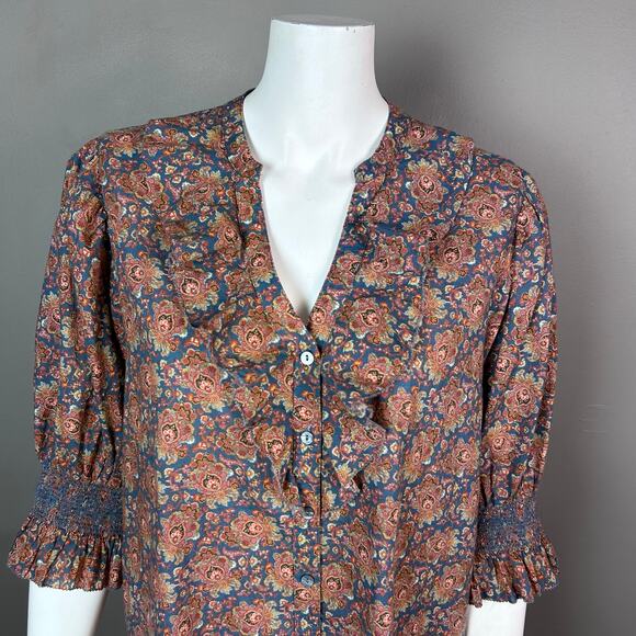 Sundance top blouse Medium floral cotton ruffle Outlander floral lightweight - Picture 5 of 15